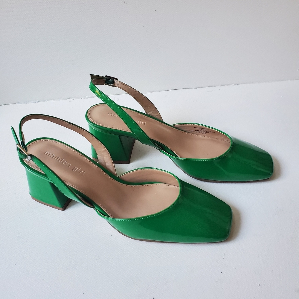 MADDEN GIRL NOVVAA SLINGBACK GREEN PATENT BLOCK HEEL SHOE - Picture 2 of 11